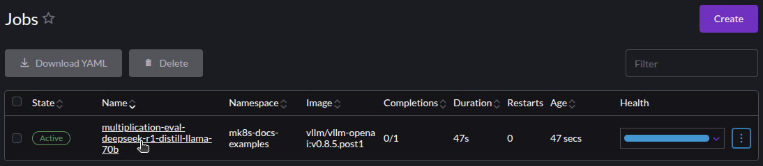 Screenshot of Job list