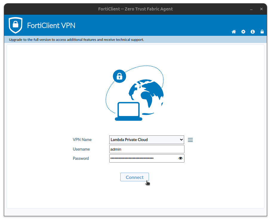 Screenshot of the FortiClient main window